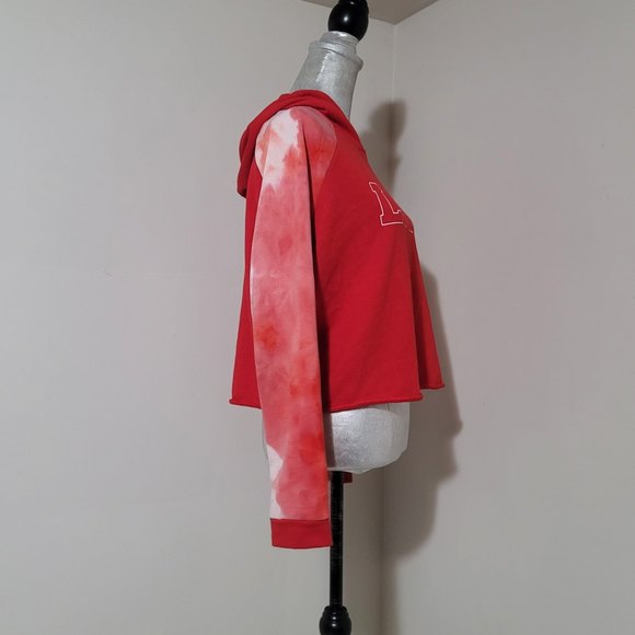 Stella Tweed Tie dye Hoodie Cropped Pullover Red Love Large - Picture 3 of 11